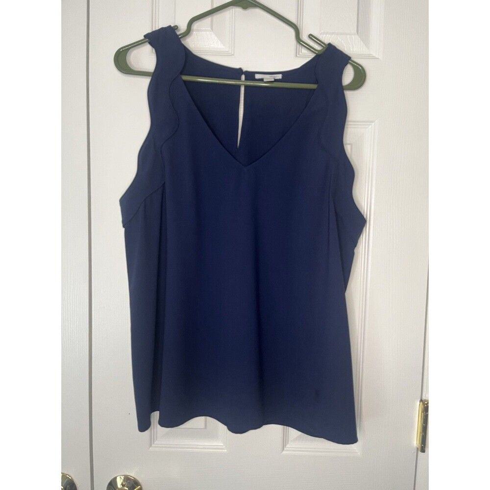 Halogen Navy Blue Tank Trip Blouse Women Size Large